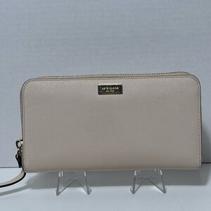 Kate Spade New York Beige Zip-Around Women's Wallet with Logo & Zipper